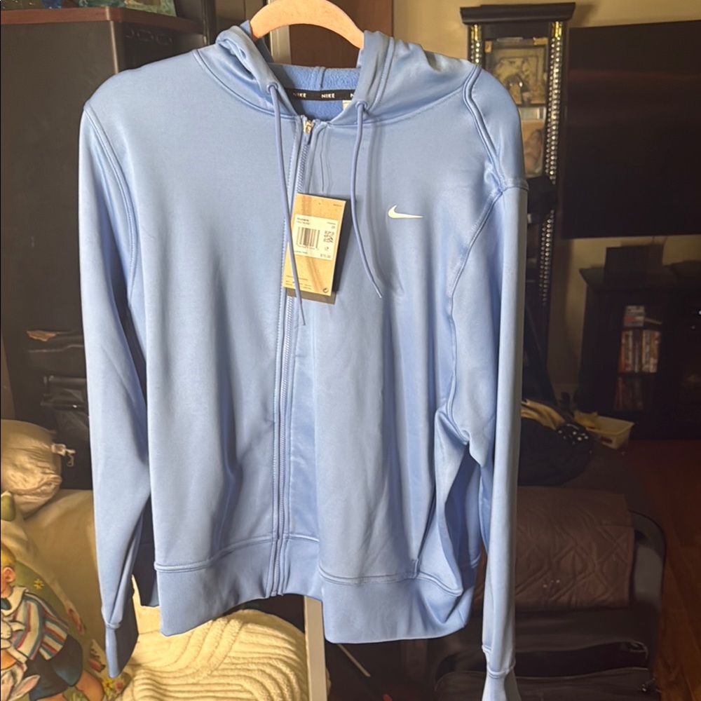 New Nike Light Blue Therma fit Zip-Up cropped Hoodie